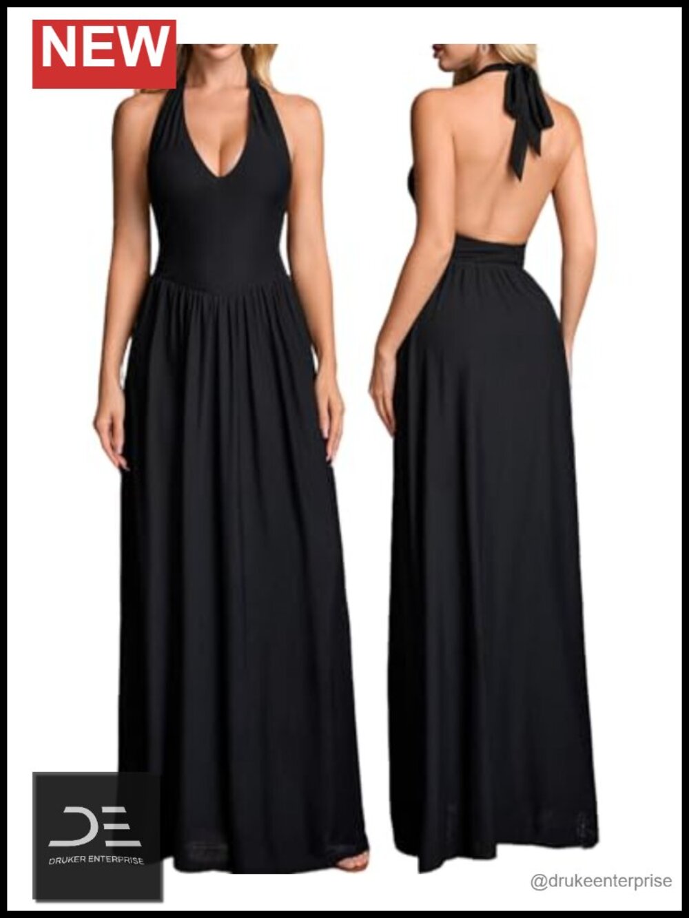 Floral Halter Mesh Maxi Dress V Neck Backless Semi Formal